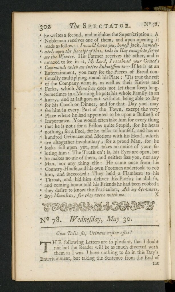 Miniatura de The Spectator del 30 de mayo de 1711, nº 78