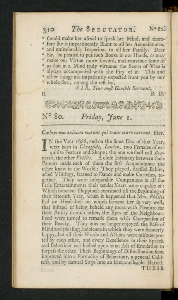 Miniatura de The Spectator del 1 de junio de 1711, nº 80