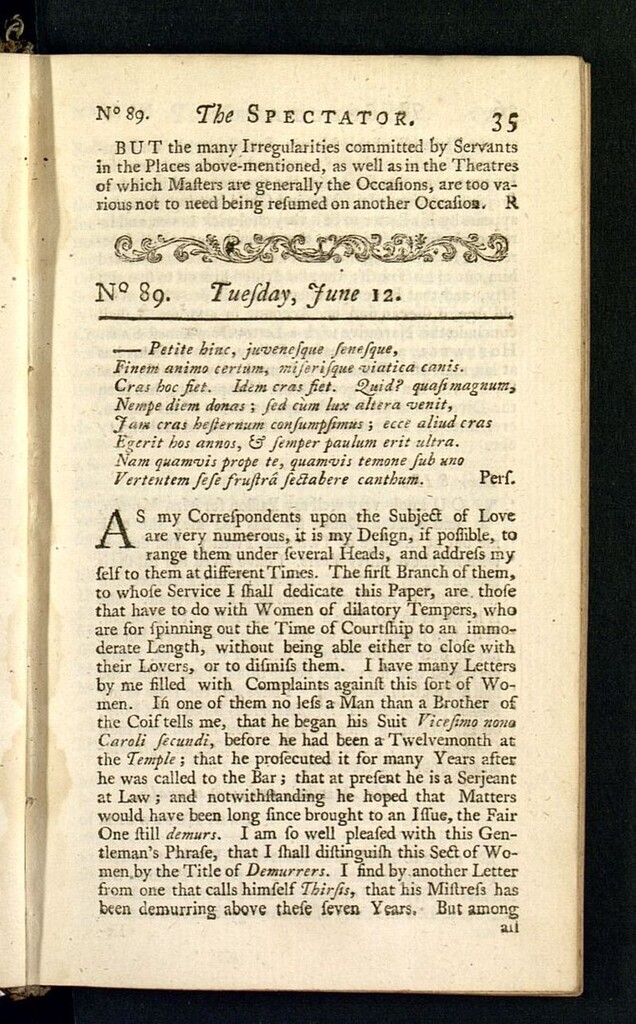 Miniatura de The Spectator del 12 de junio de 1711, nº 89