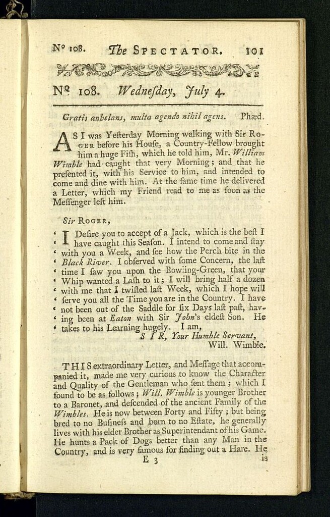 Miniatura de The Spectator del 4 de julio de 1711, nº 108