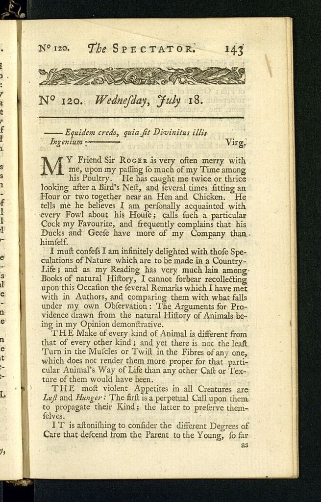Miniatura de The Spectator del 18 de julio de 1711, nº 120