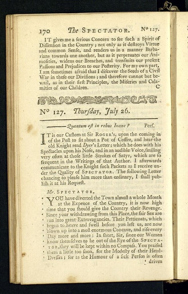 Miniatura de The Spectator del 26 de julio de 1711, nº 127