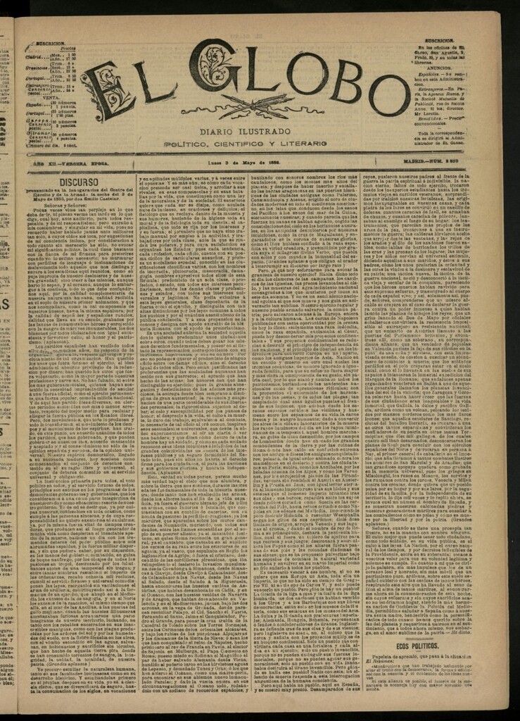 Miniatura de El Globo : diario ilustrado del 3 de mayo de 1886, nº 3839