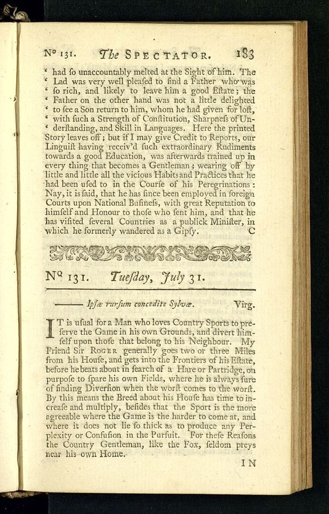 Miniatura de The Spectator del 31 de julio de 1711, nº 131