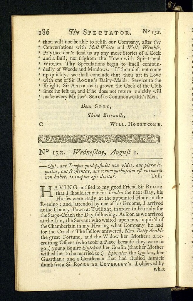 Miniatura de The Spectator del 1 de agosto de 1711, nº 132