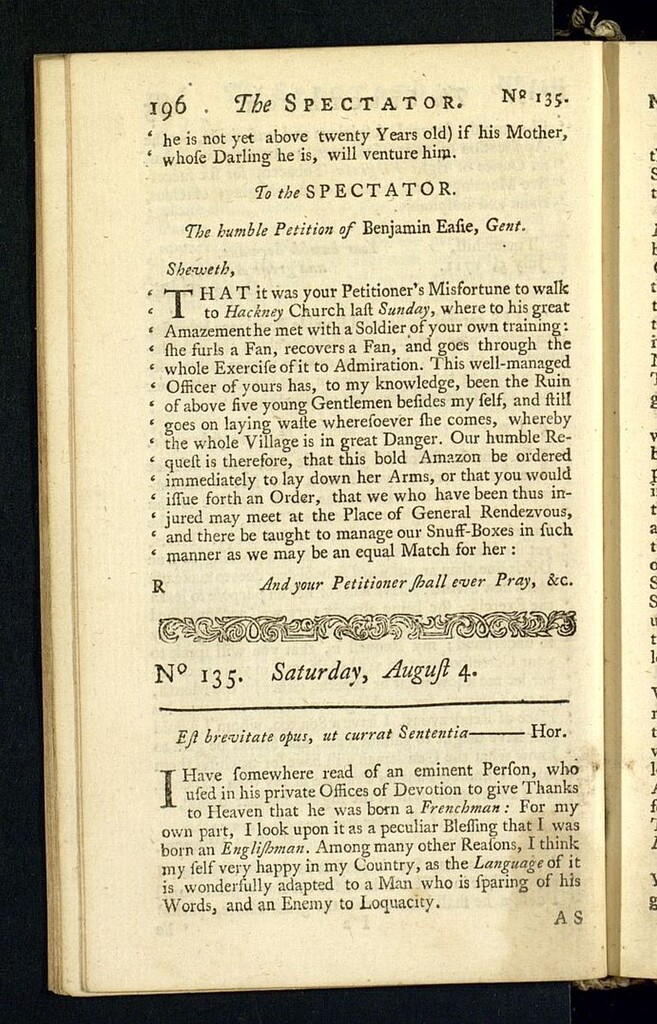 Miniatura de The Spectator del 4 de agosto de 1711, nº 135