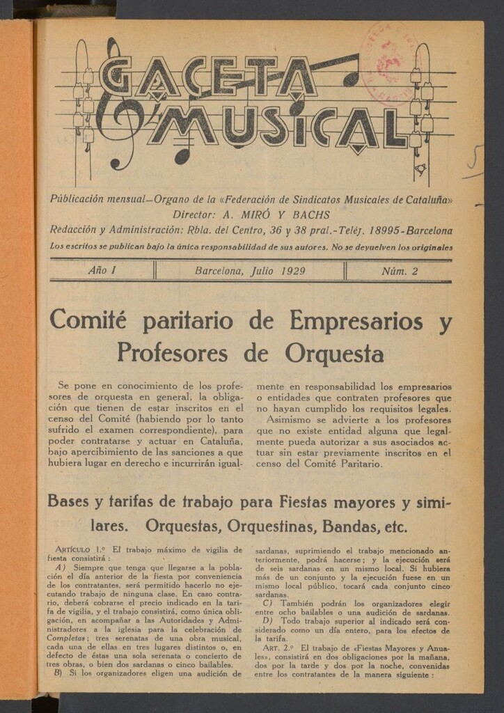 Miniatura de Gaceta Musical: revista profesional