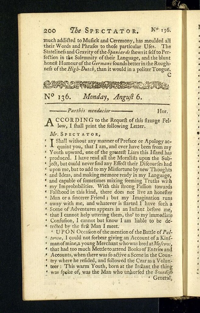 Miniatura de The Spectator del 6 de agosto de 1711, nº 136