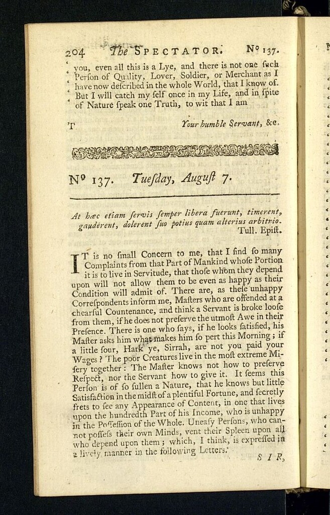Miniatura de The Spectator del 7 de agosto de 1711, nº 137