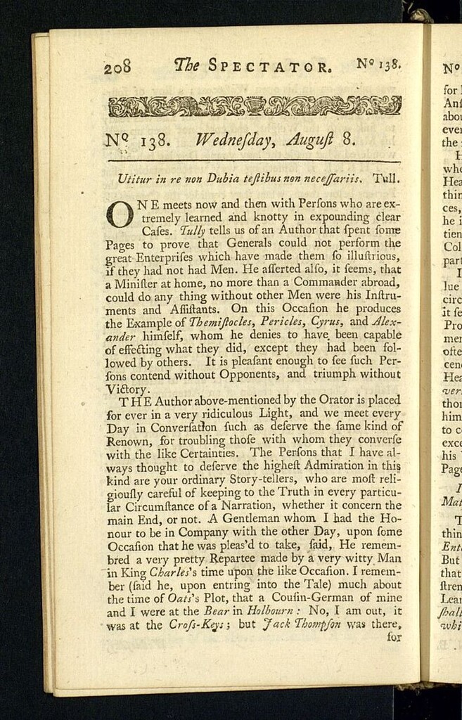 Miniatura de The Spectator del 8 de agosto de 1711, nº 138
