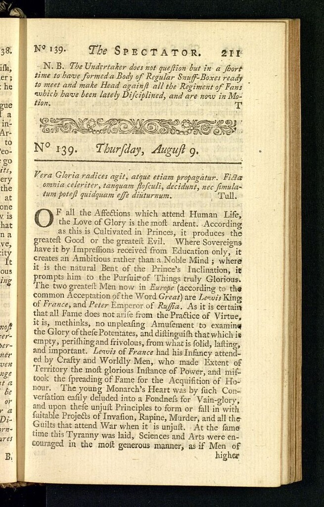 Miniatura de The Spectator del 9 de agosto de 1711, nº 139