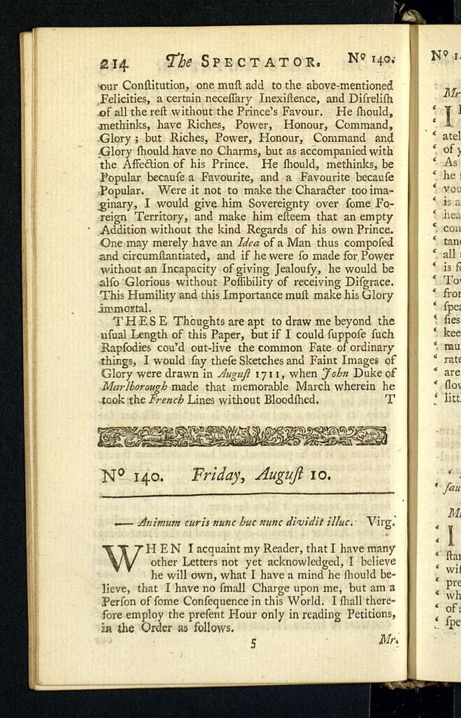 Miniatura de The Spectator del 10 de agosto de 1711, nº 140