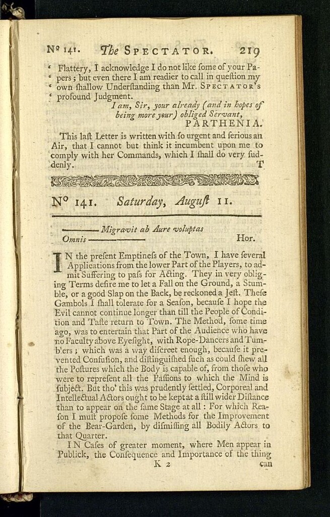 Miniatura de The Spectator del 11 de agosto de 1711, nº 141