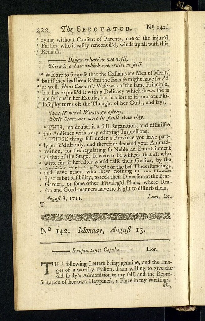 Miniatura de The Spectator del 13 de agosto de 1711, nº 142
