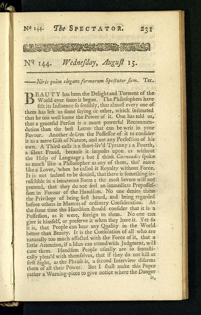Miniatura de The Spectator del 15 de agosto de 1711, nº 144