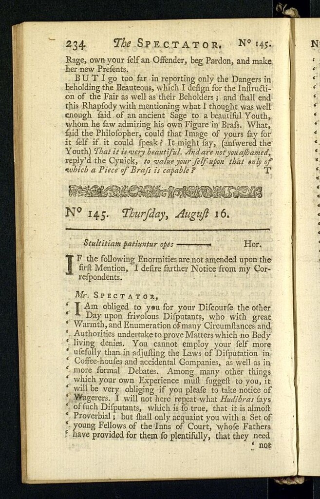Miniatura de The Spectator del 16 de agosto de 1711, nº 145