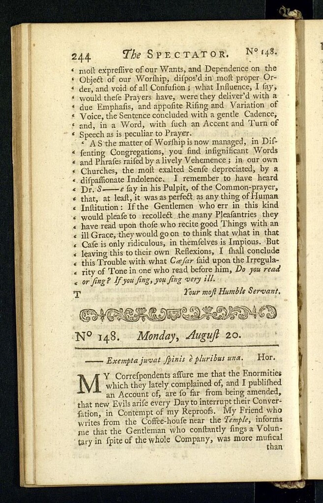 Miniatura de The Spectator del 20 de agosto de 1711, nº 148