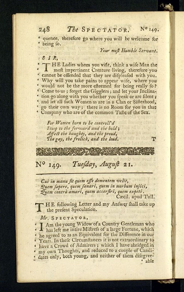 Miniatura de The Spectator del 21 de agosto de 1711, nº 149