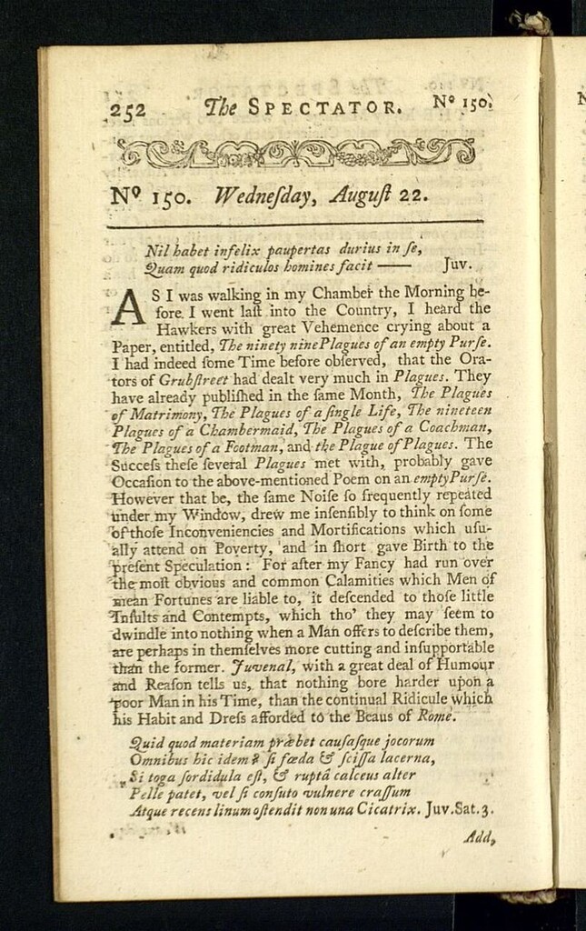 Miniatura de The Spectator del 22 de agosto de 1711, nº 150