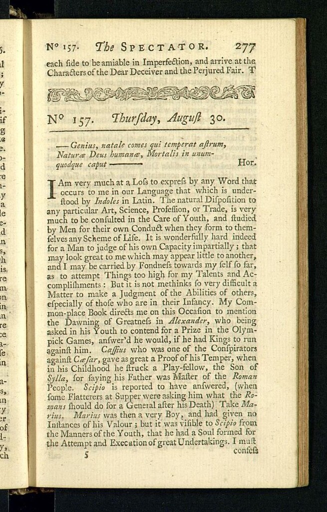 Miniatura de The Spectator del 30 de agosto de 1711, nº 157