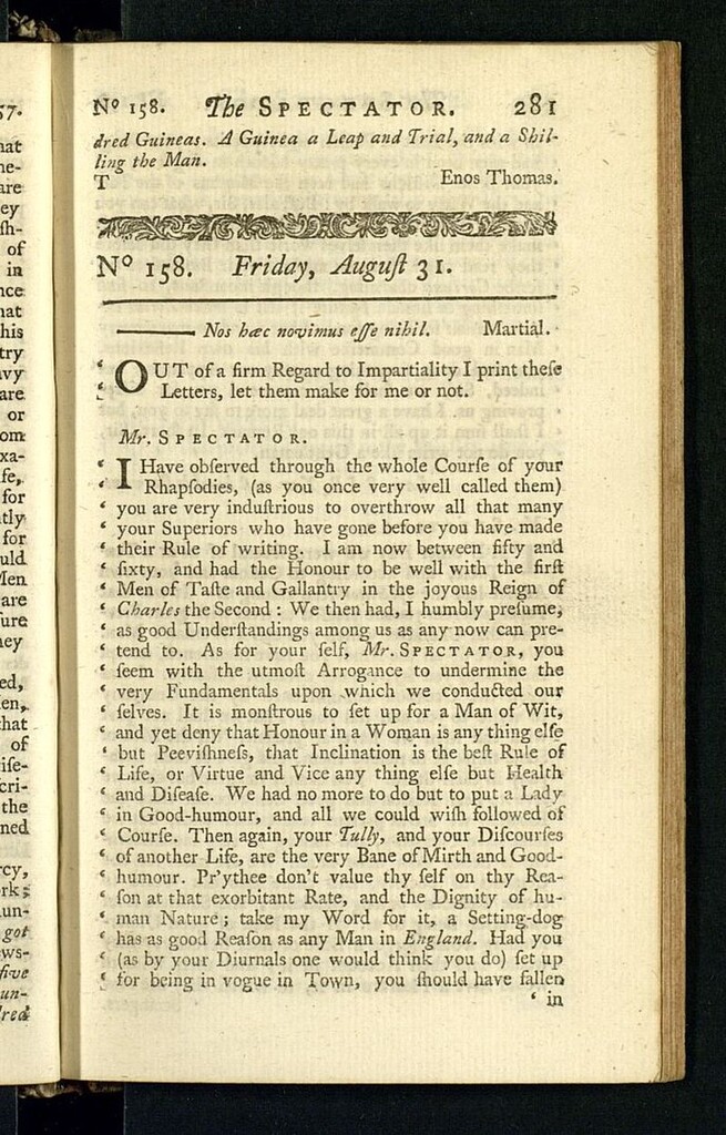 Miniatura de The Spectator del 31 de agosto de 1711, nº 158