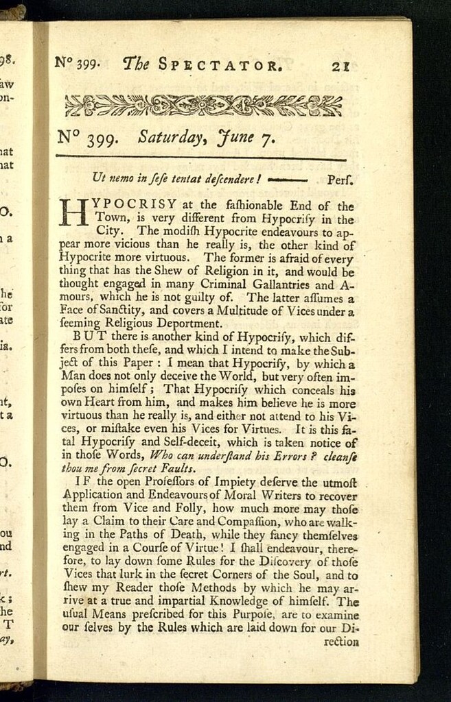 Miniatura de The Spectator del 7 de junio de 1712, nº 399