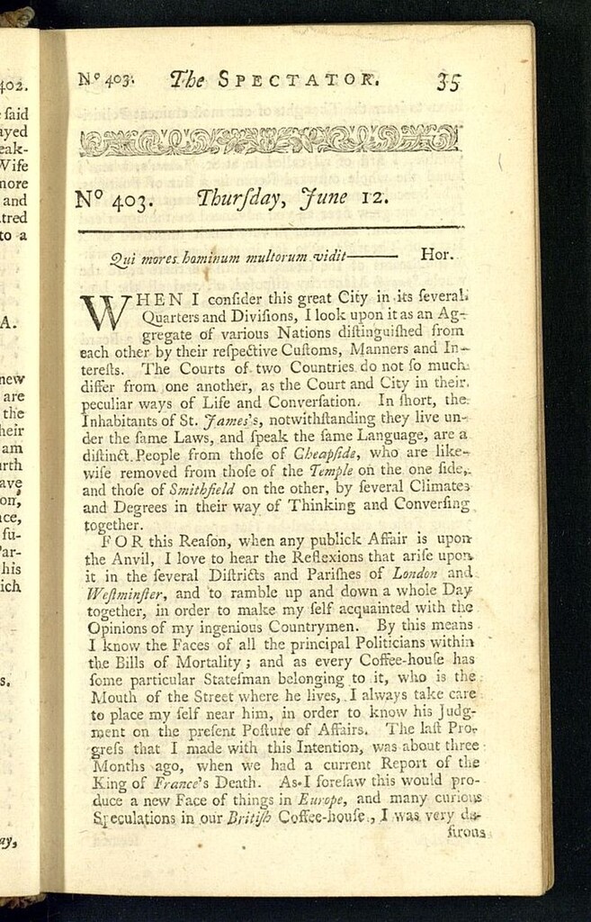 Miniatura de The Spectator del 12 de junio de 1712, nº 403