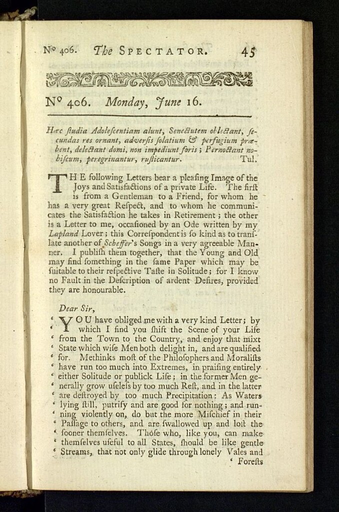 Miniatura de The Spectator del 16 de junio de 1712, nº 406