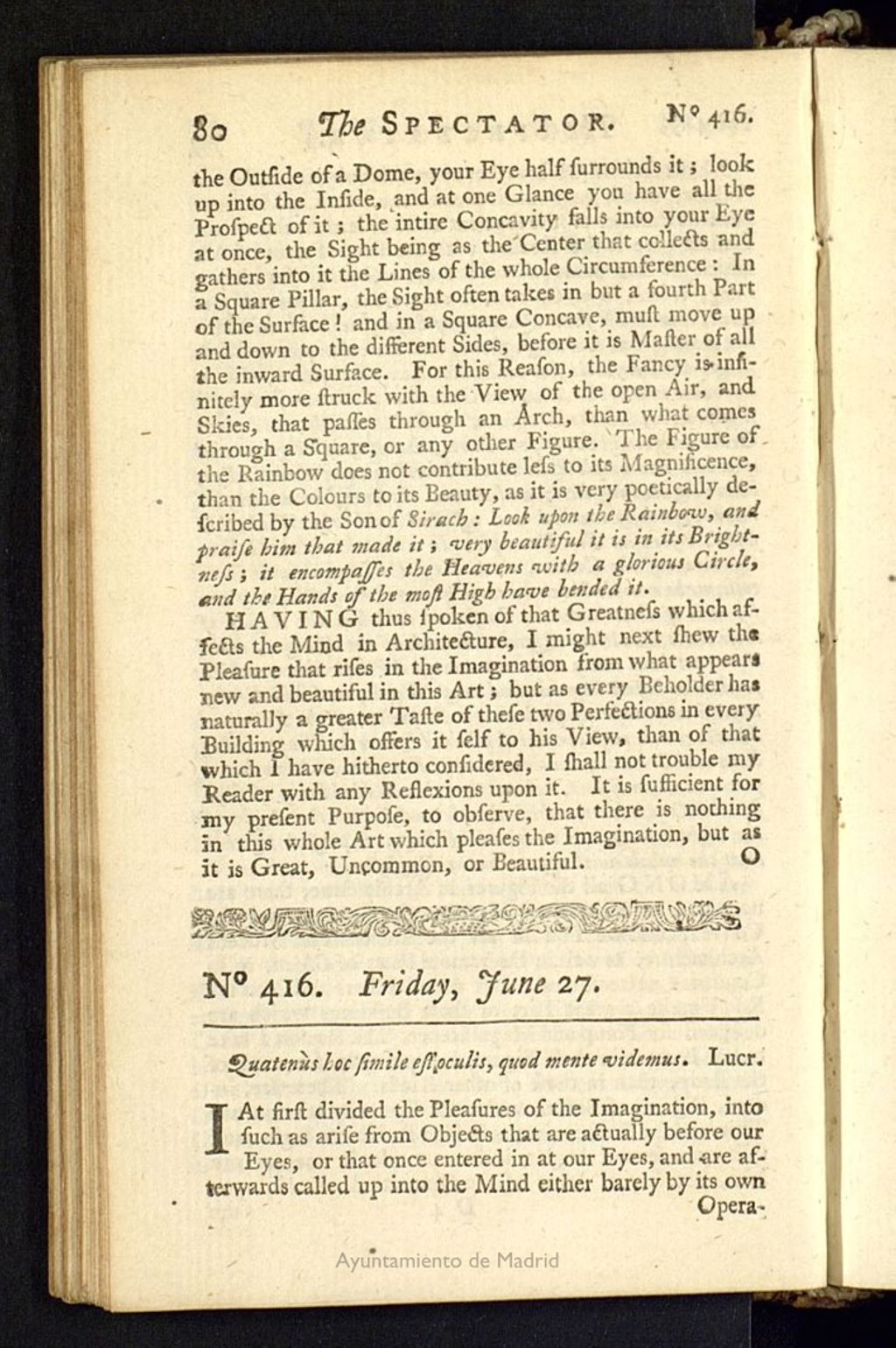 Miniatura de The Spectator del 27 de junio de 1712, nº 416