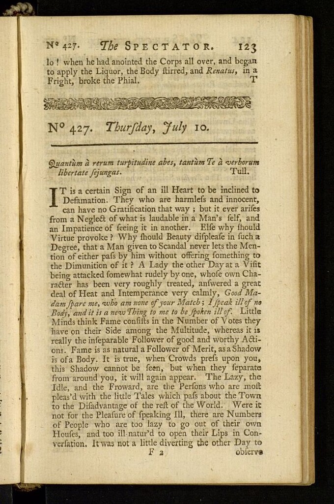 Miniatura de The Spectator del 10 de julio de 1712, nº 427