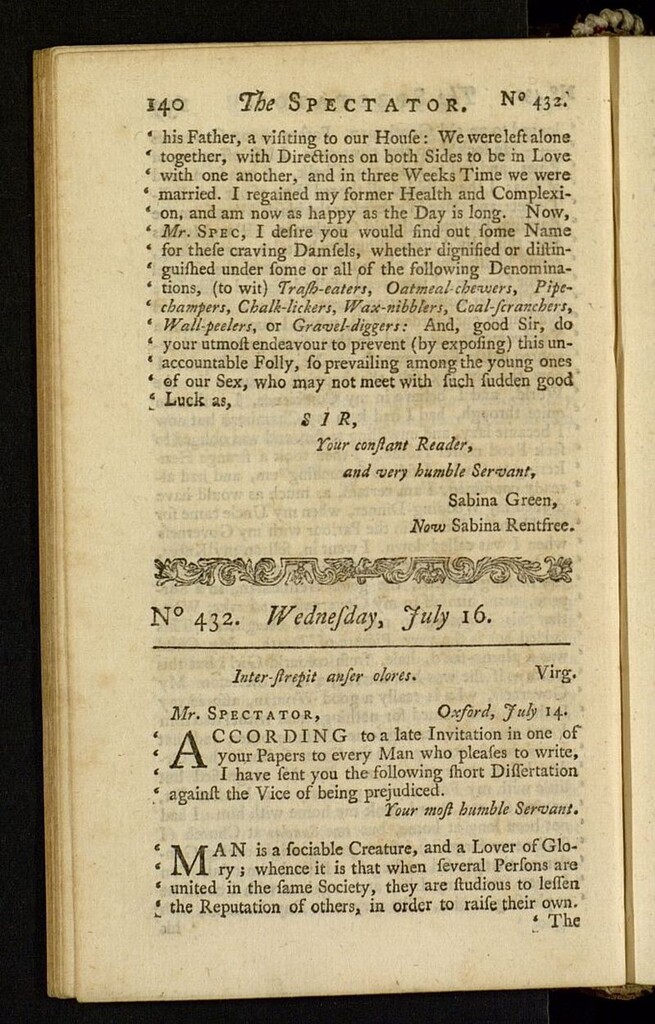 Miniatura de The Spectator del 16 de julio de 1712, nº 432