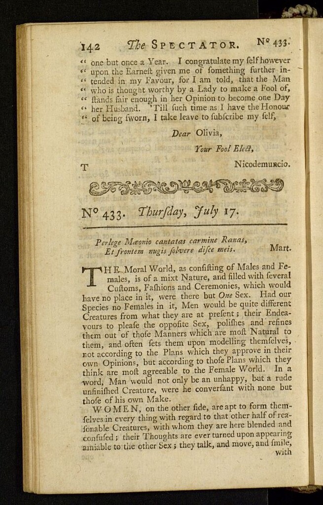 Miniatura de The Spectator del 17 de julio de 1712, nº 433