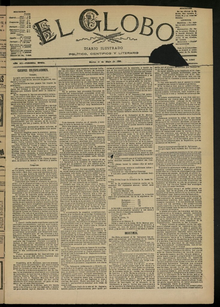 Miniatura de El Globo : diario ilustrado del 11 de mayo de 1886, nº 3847