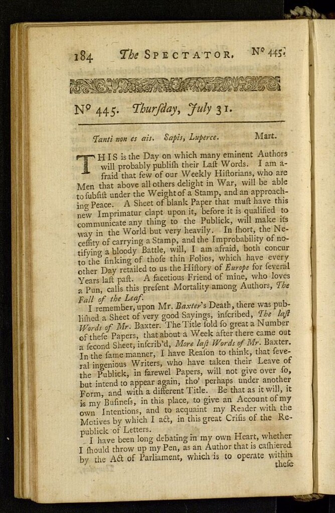 Miniatura de The Spectator del 31 de julio de 1712, nº 445