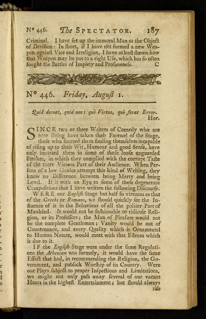 Miniatura de The Spectator del 1 de agosto de 1712, nº 446