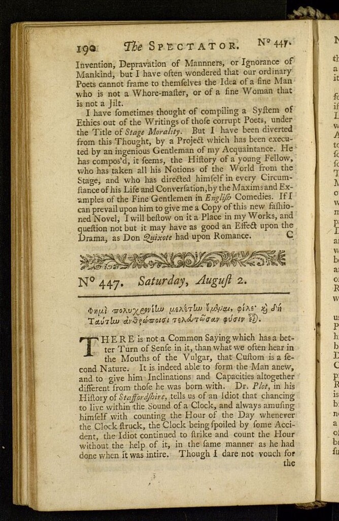 Miniatura de The Spectator del 2 de agosto de 1712, nº 447