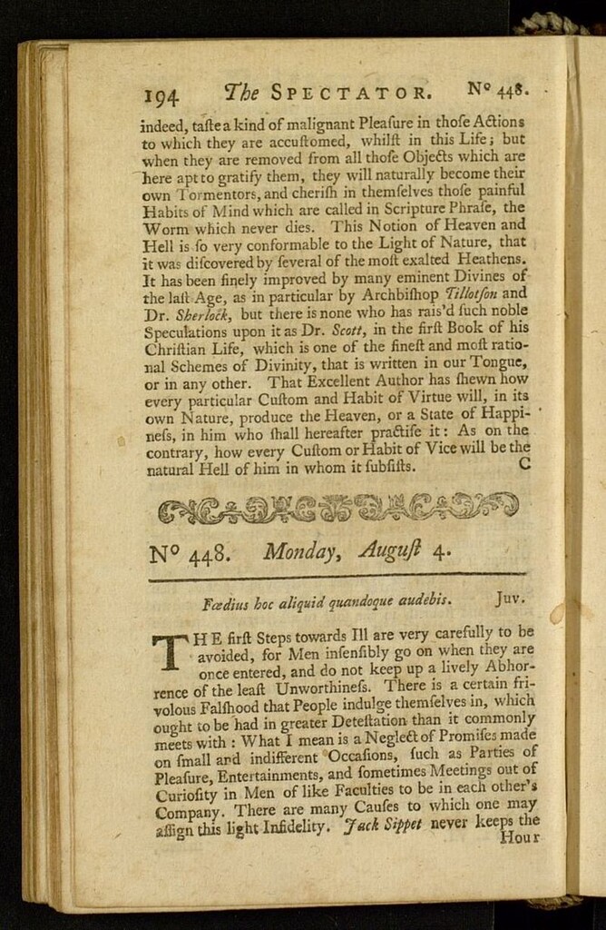 Miniatura de The Spectator del 4 de agosto de 1712, nº 448