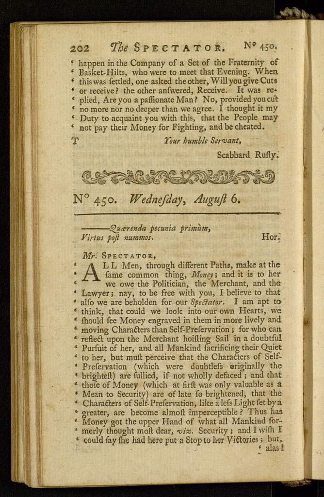Miniatura de The Spectator del 6 de agosto de 1712, nº 450