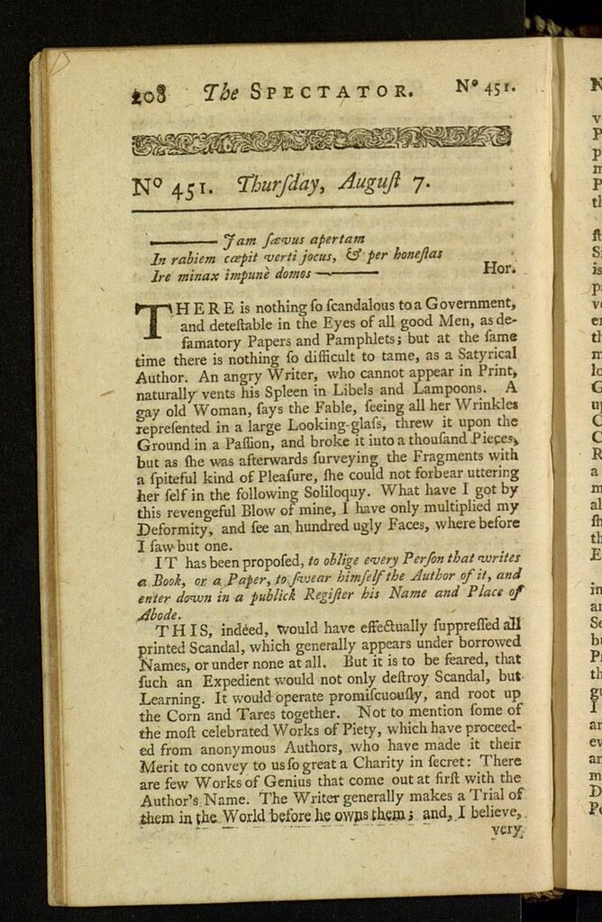Miniatura de The Spectator del 7 de agosto de 1712, nº 451