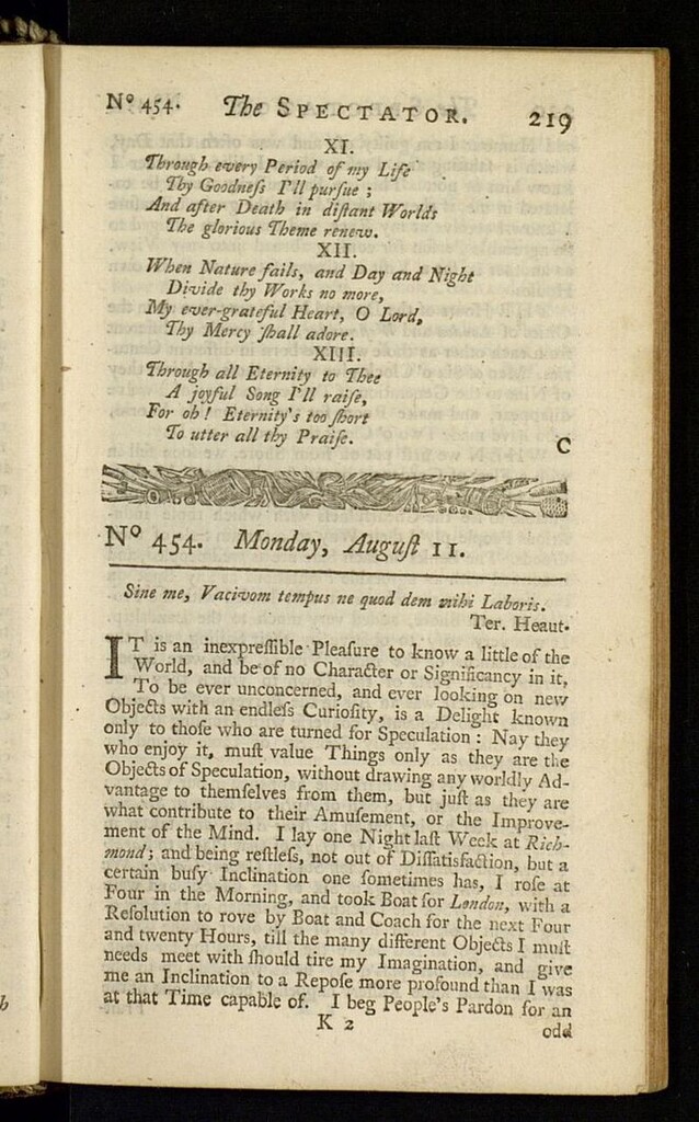 Miniatura de The Spectator del 11 de agosto de 1712, nº 454