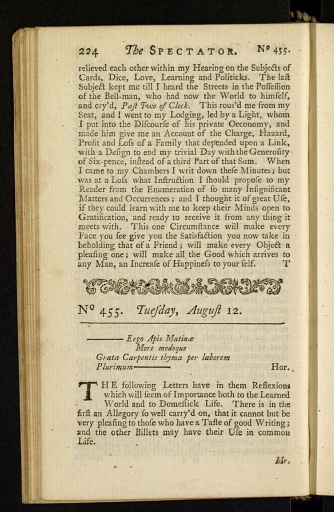 Miniatura de The Spectator del 12 de agosto de 1712, nº 455