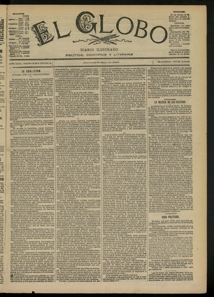 Miniatura de El Globo : diario ilustrado del 13 de mayo de 1886, nº 3849