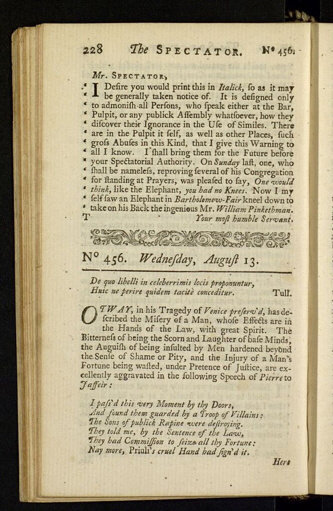 Miniatura de The Spectator del 13 de agosto de 1712, nº 456