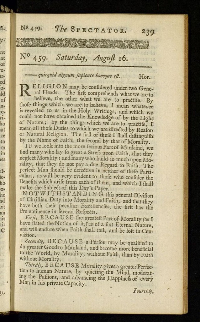 Miniatura de The Spectator del 16 de agosto de 1712, nº 459