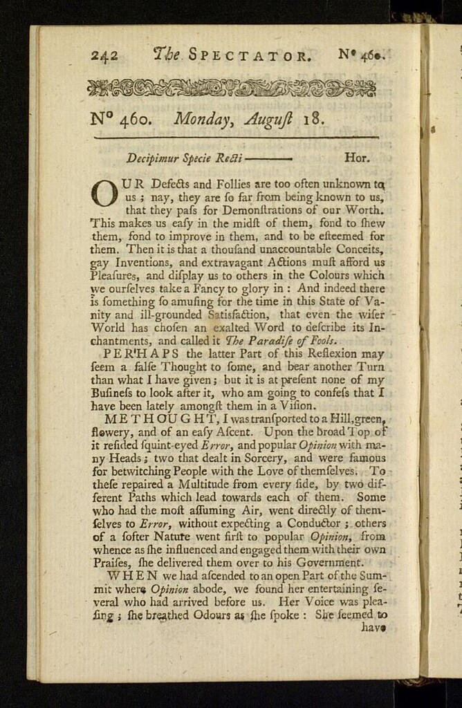 Miniatura de The Spectator del 18 de agosto de 1712, nº 460