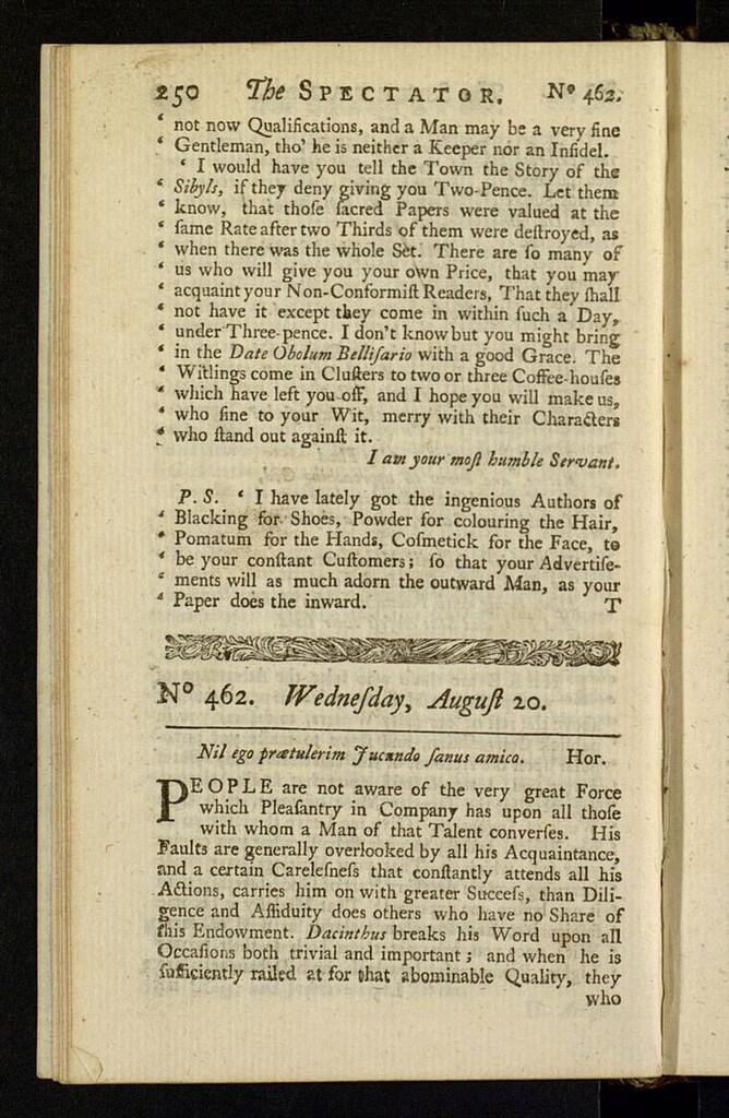 Miniatura de The Spectator del 20 de agosto de 1712, nº 462