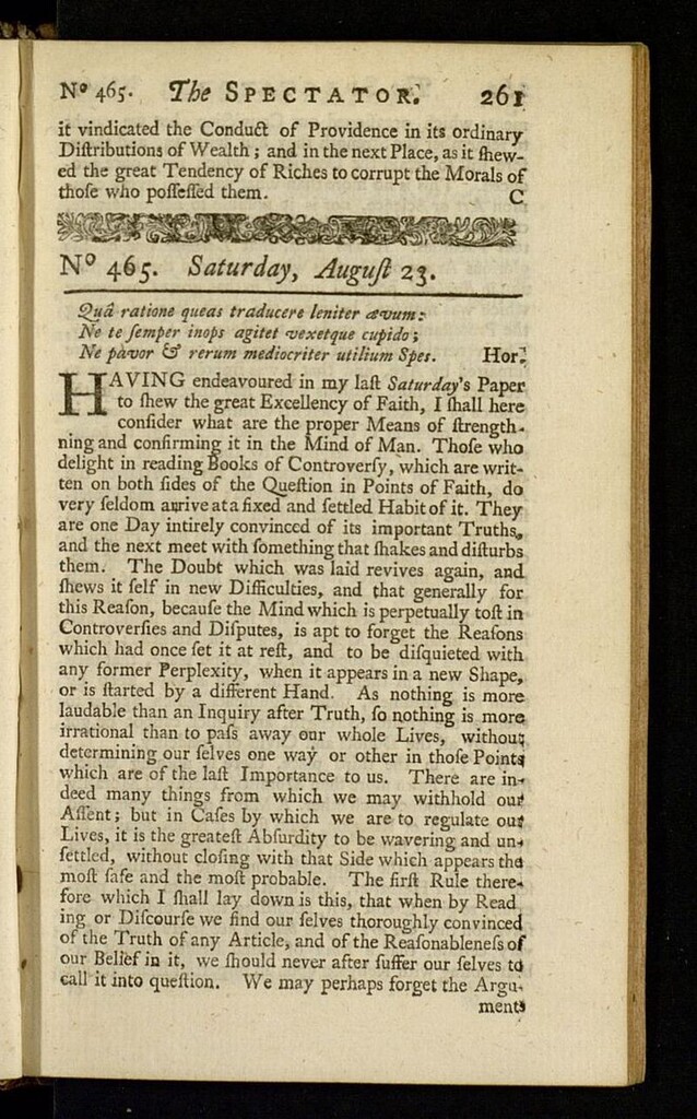 Miniatura de The Spectator del 23 de agosto de 1712, nº 465