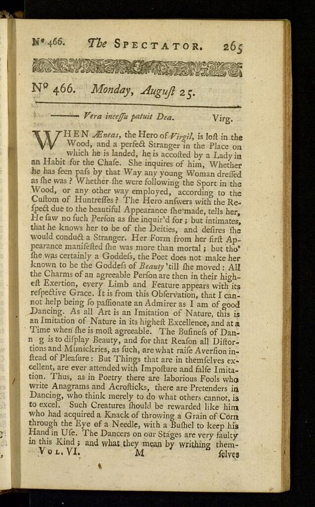 Miniatura de The Spectator del 25 de agosto de 1712, nº 466