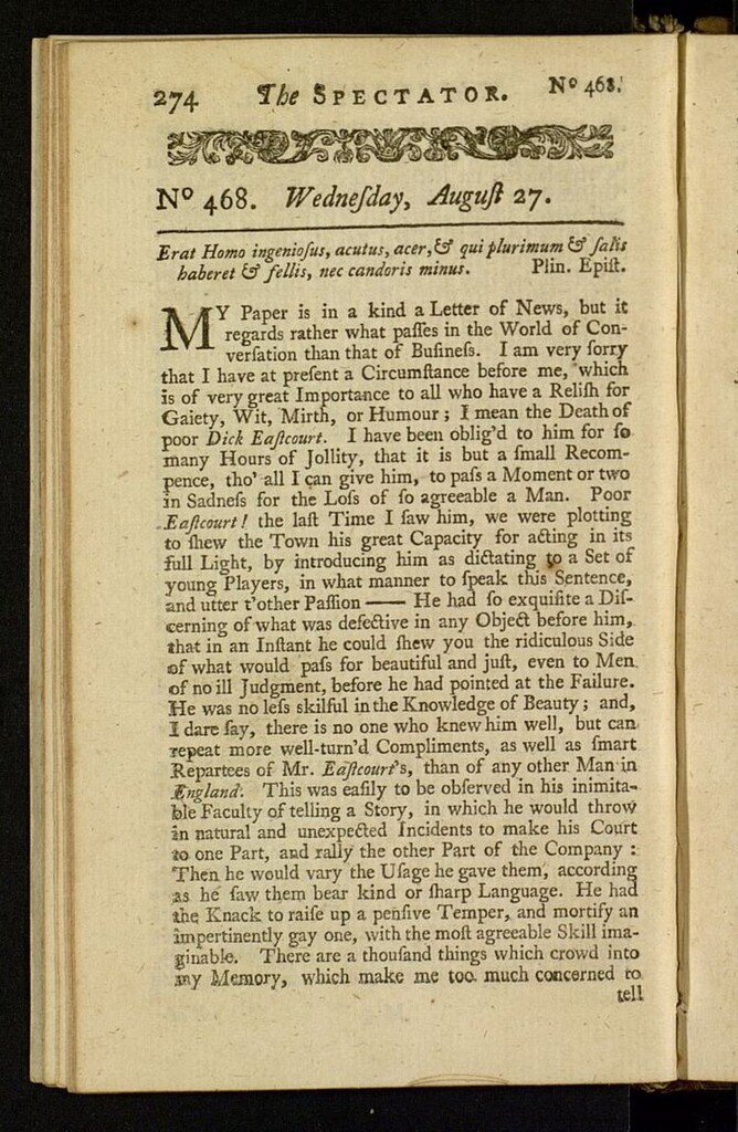 Miniatura de The Spectator del 27 de agosto de 1712, nº 468