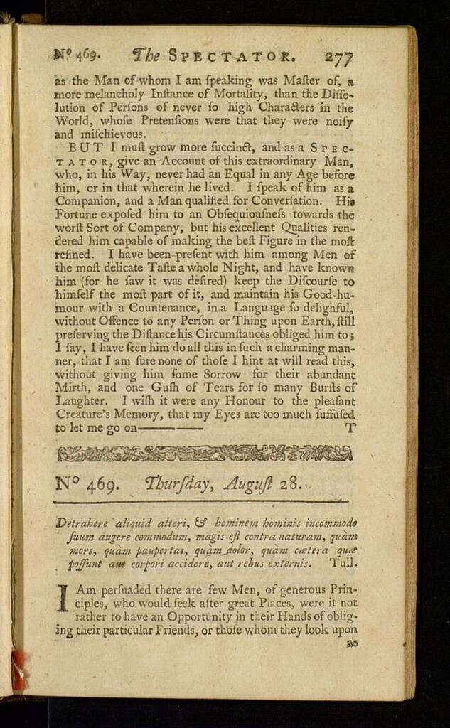 Miniatura de The Spectator del 28 de agosto de 1712, nº 469
